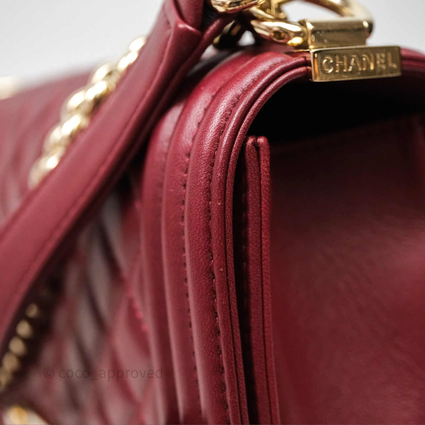 Chanel Quilted Medium Boy Dark Red Lambskin Gold Hardware