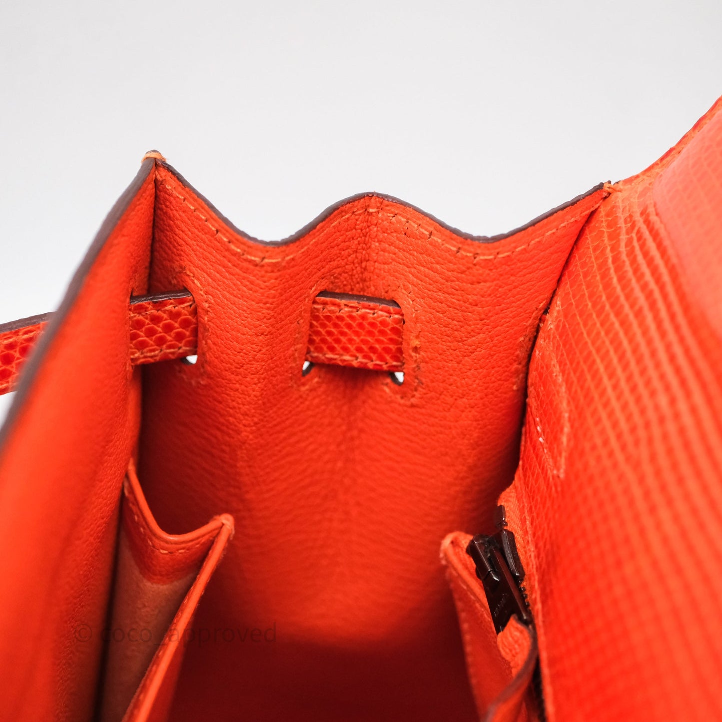 Hermes Kelly 25 Poppy Orange Lizard Palladium Hardware