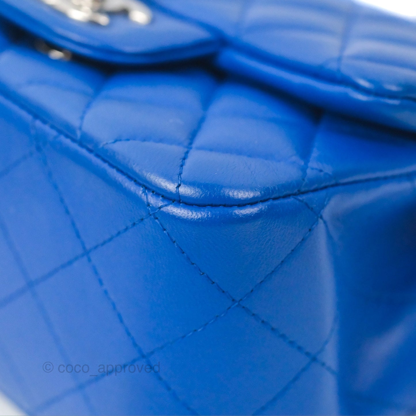 Chanel Quilted Mini Square Blue Lambskin Silver Hardware