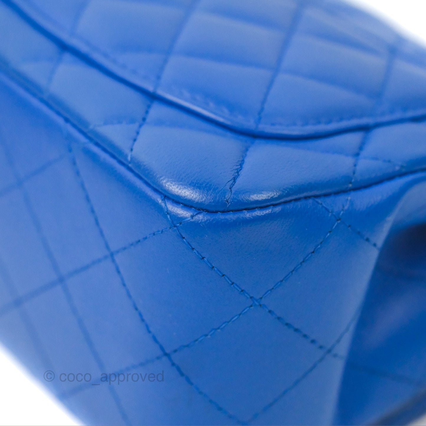 Chanel Quilted Mini Square Blue Lambskin Silver Hardware