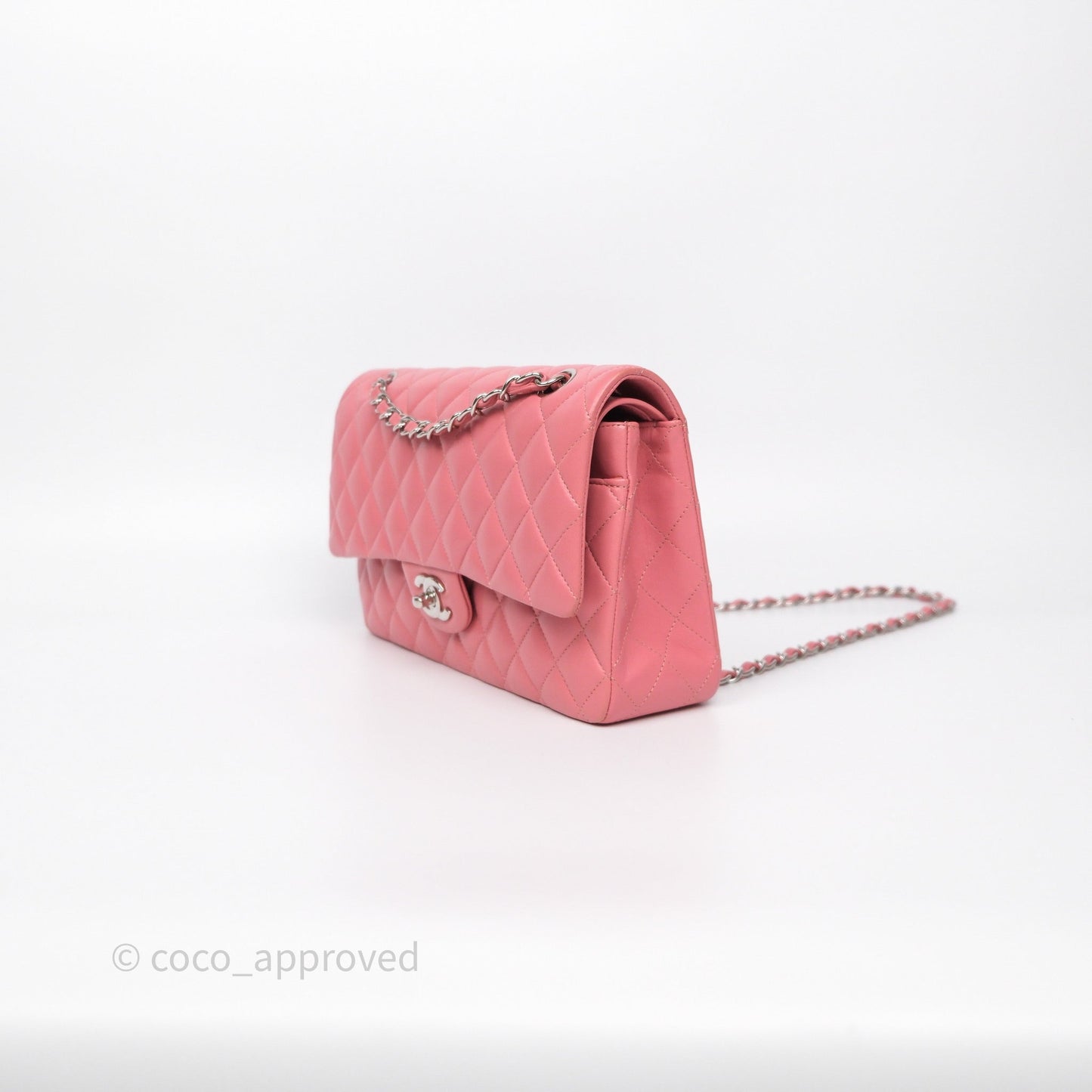 Chanel Classic M/L Medium Flap Quilted Pink Lambskin Silver Hardware