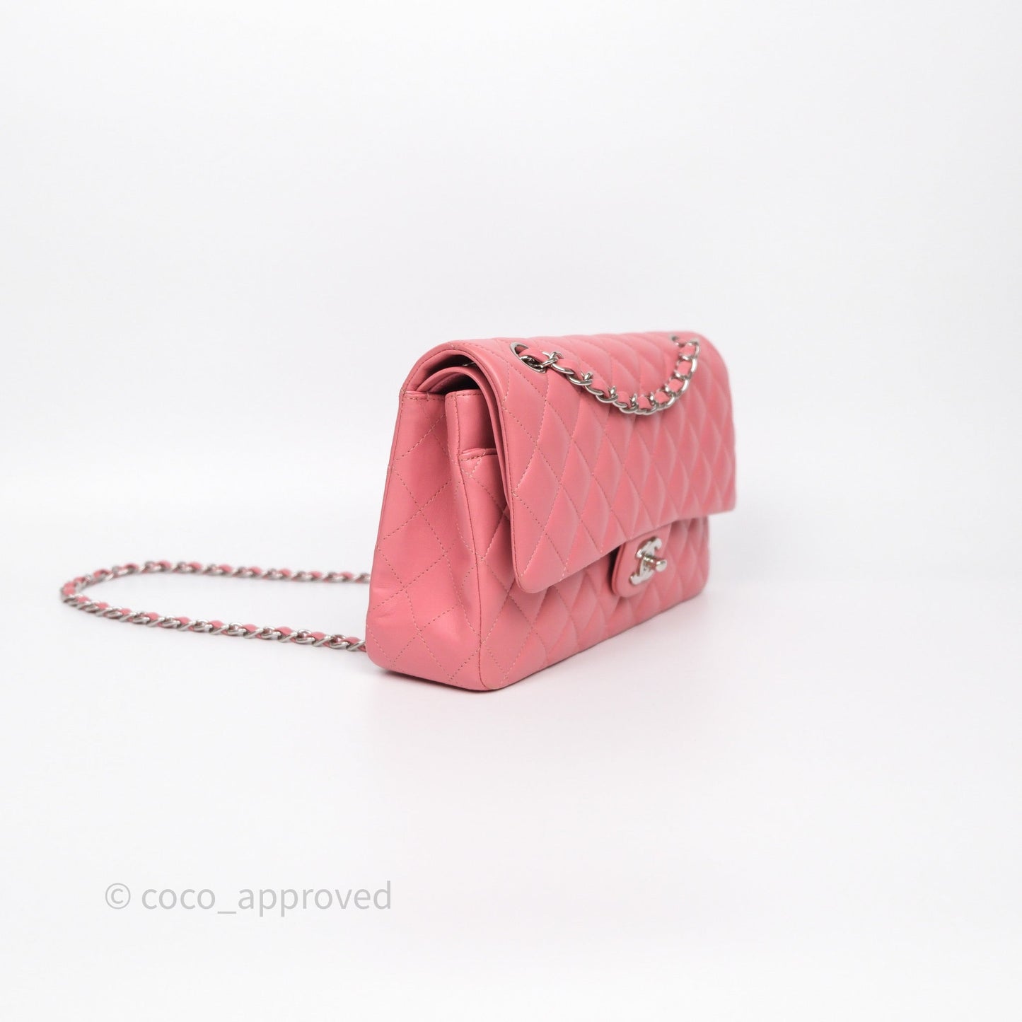 Chanel Classic M/L Medium Flap Quilted Pink Lambskin Silver Hardware