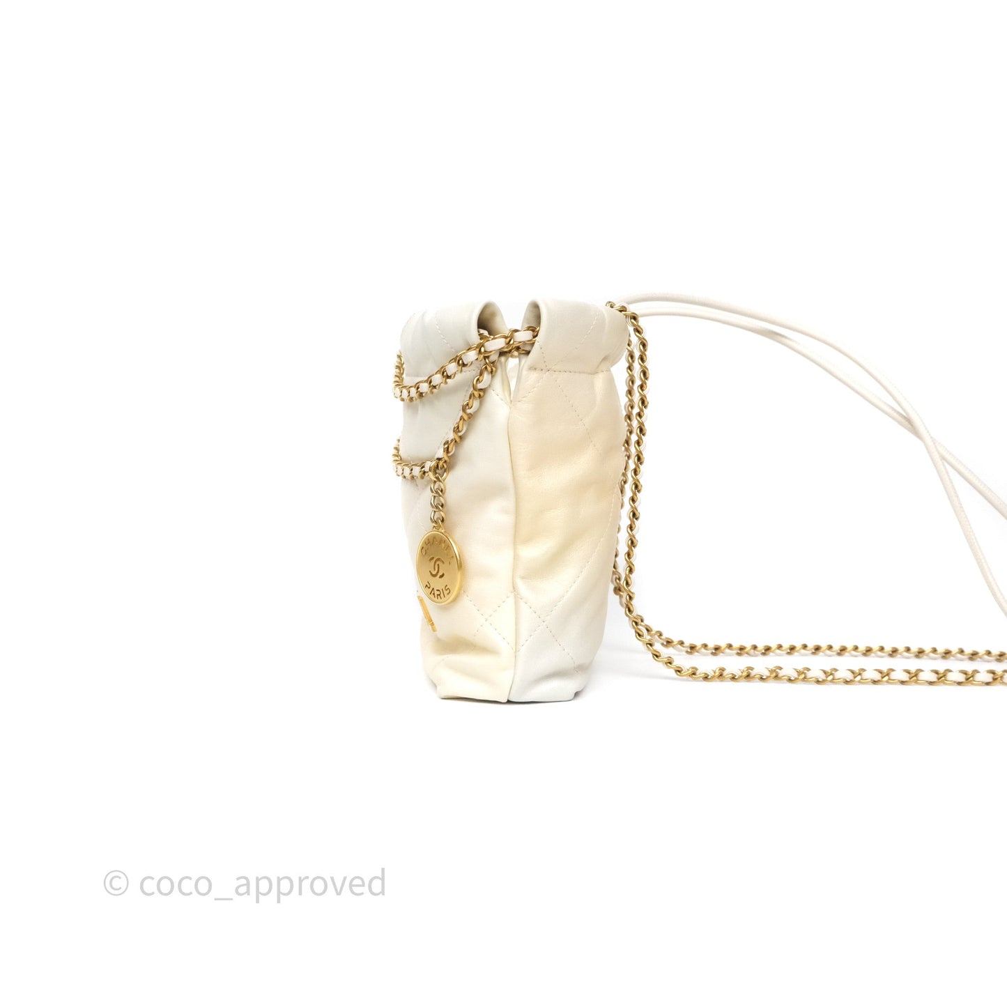 Chanel 22 Mini Bag Iridescent Light Pearly Calfskin Aged Gold Hardware