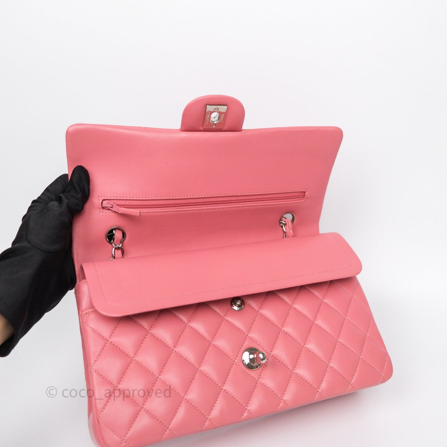 Chanel Classic M/L Medium Flap Quilted Pink Lambskin Silver Hardware