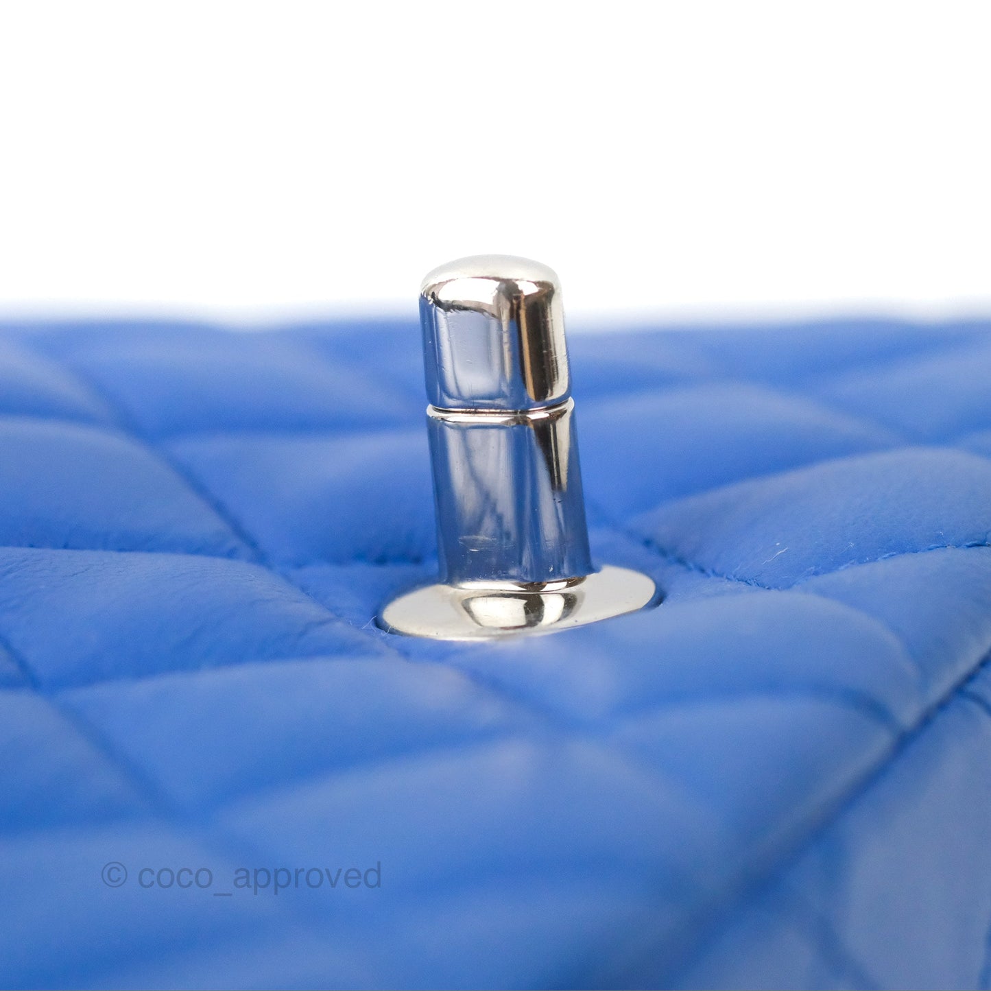 Chanel Quilted Mini Square Blue Lambskin Silver Hardware