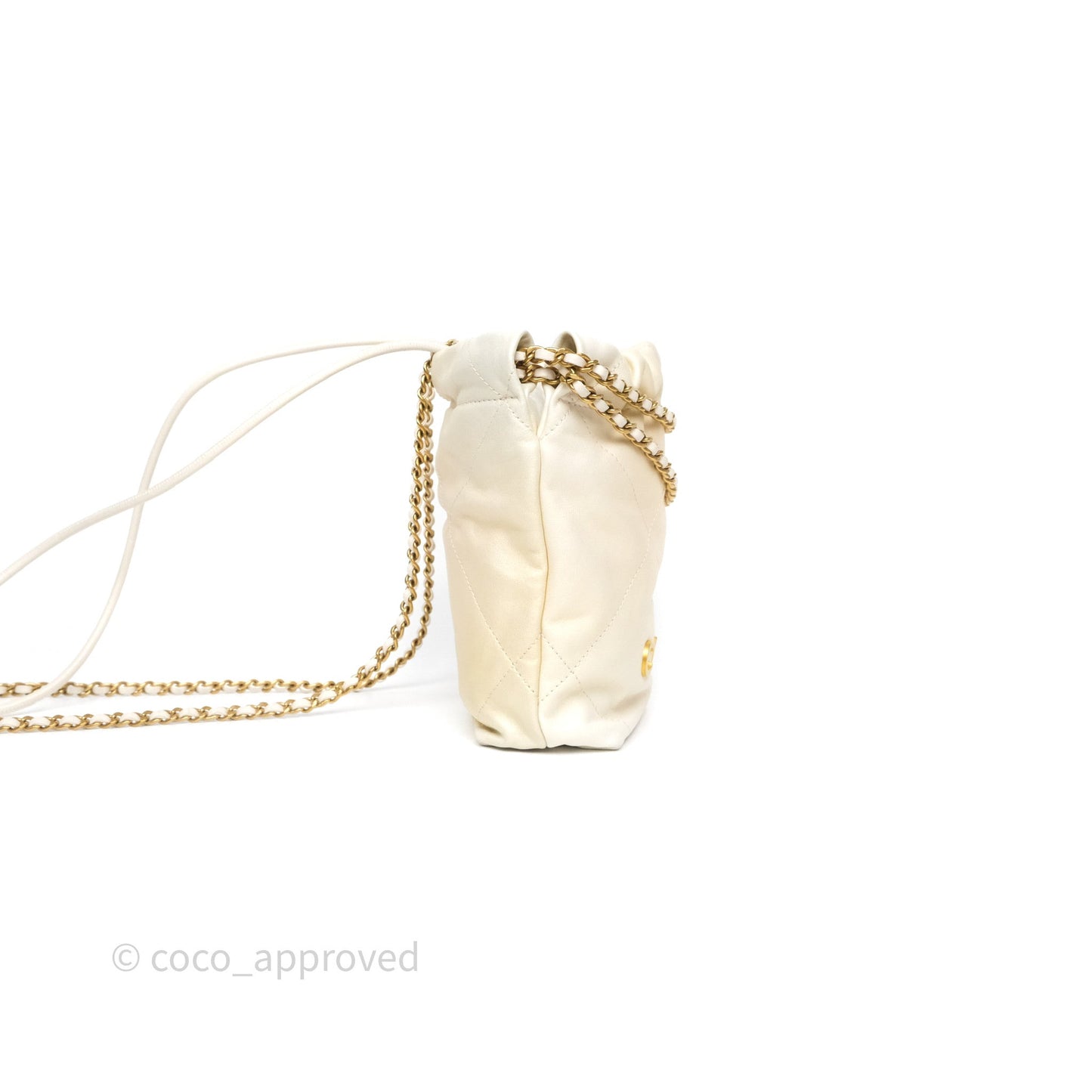 Chanel 22 Mini Bag Iridescent Light Pearly Calfskin Aged Gold Hardware