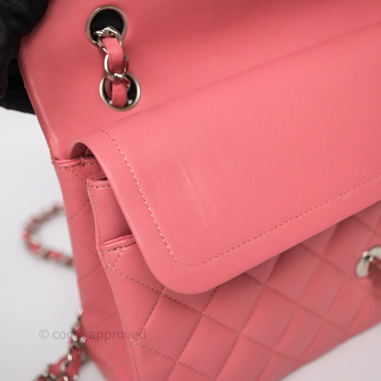 Chanel Classic M/L Medium Flap Quilted Pink Lambskin Silver Hardware