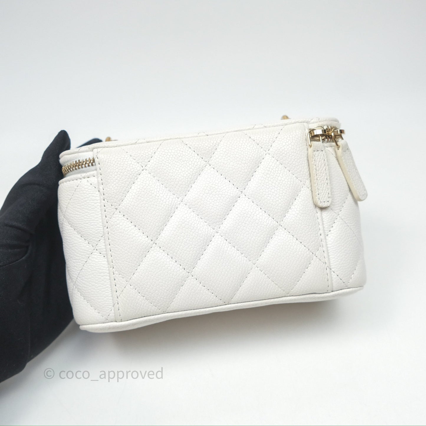 Chanel Vanity with Heart Adjustable Chain White Caviar Aged Gold Hardware
