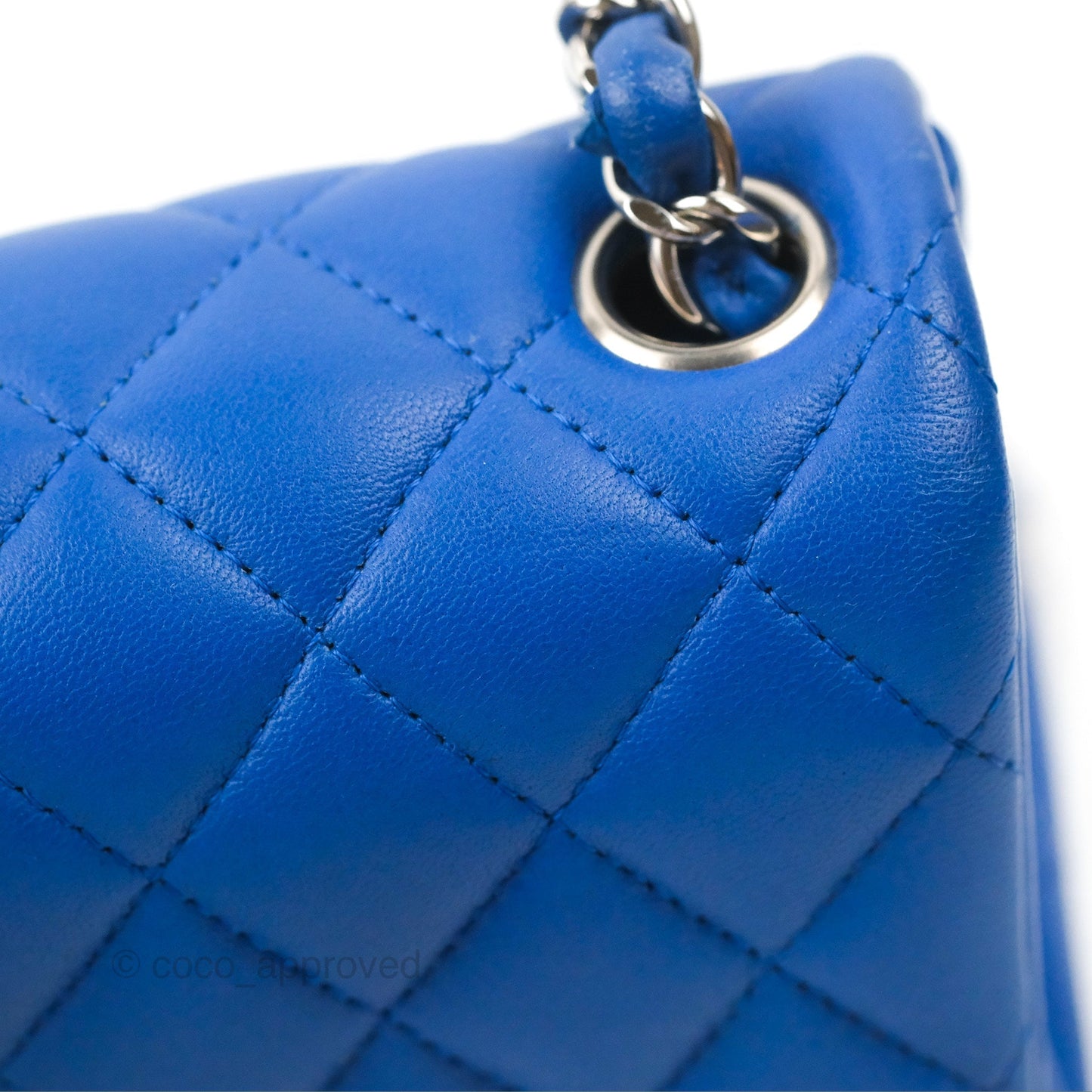 Chanel Quilted Mini Square Blue Lambskin Silver Hardware