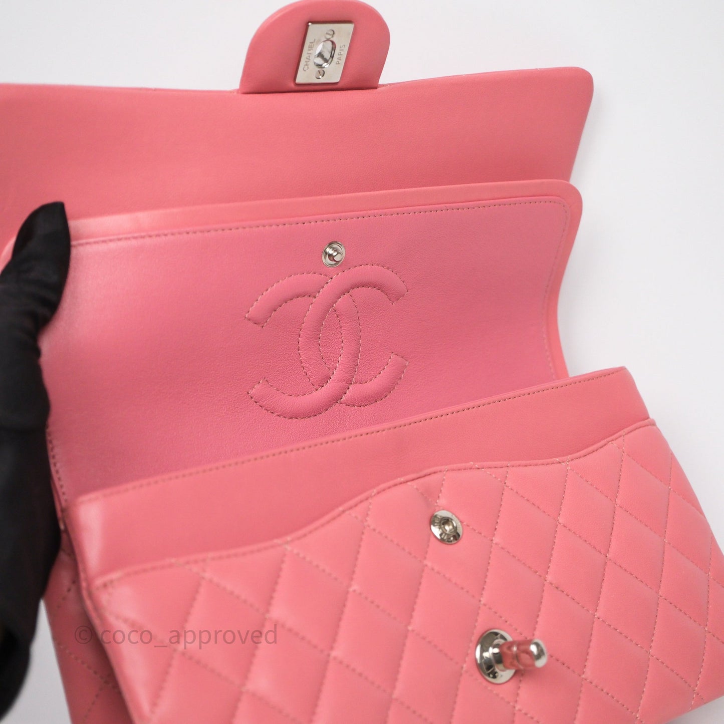 Chanel Classic M/L Medium Flap Quilted Pink Lambskin Silver Hardware