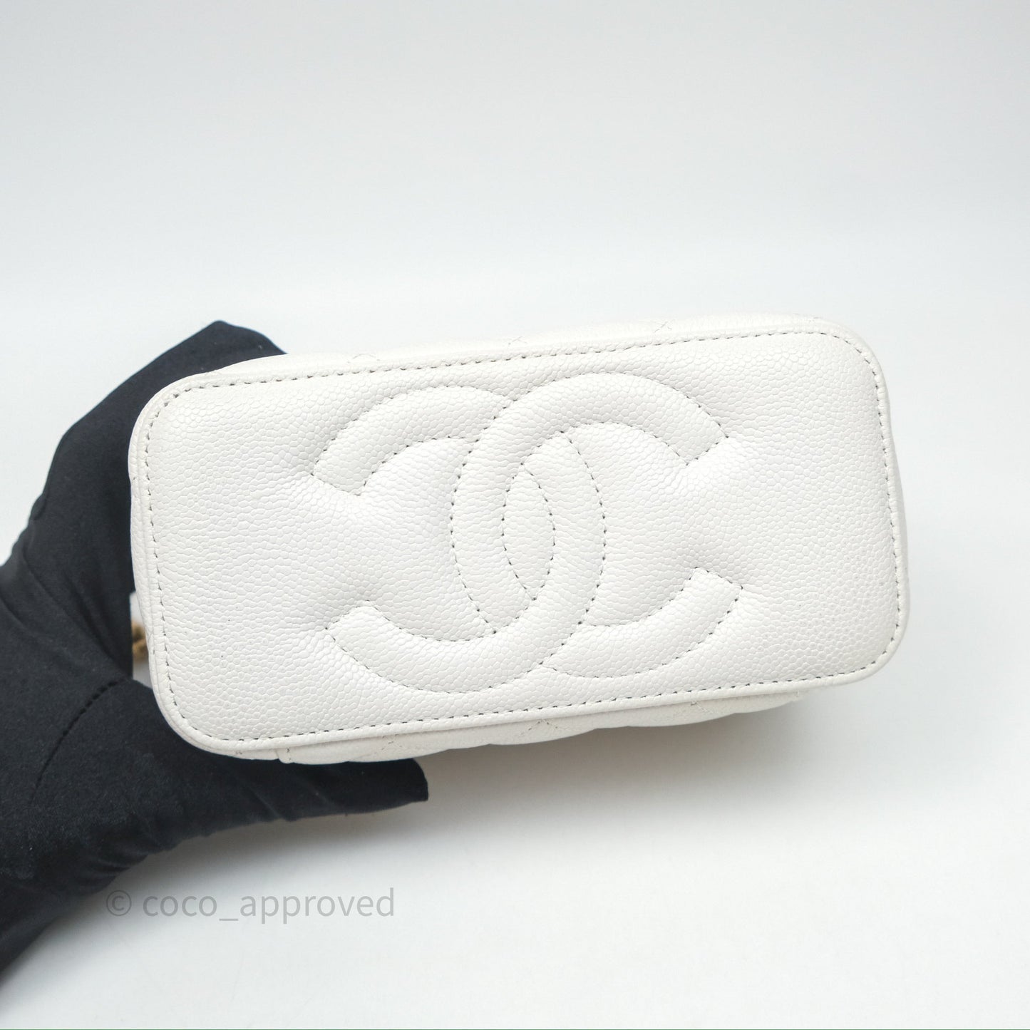 Chanel Vanity with Heart Adjustable Chain White Caviar Aged Gold Hardware