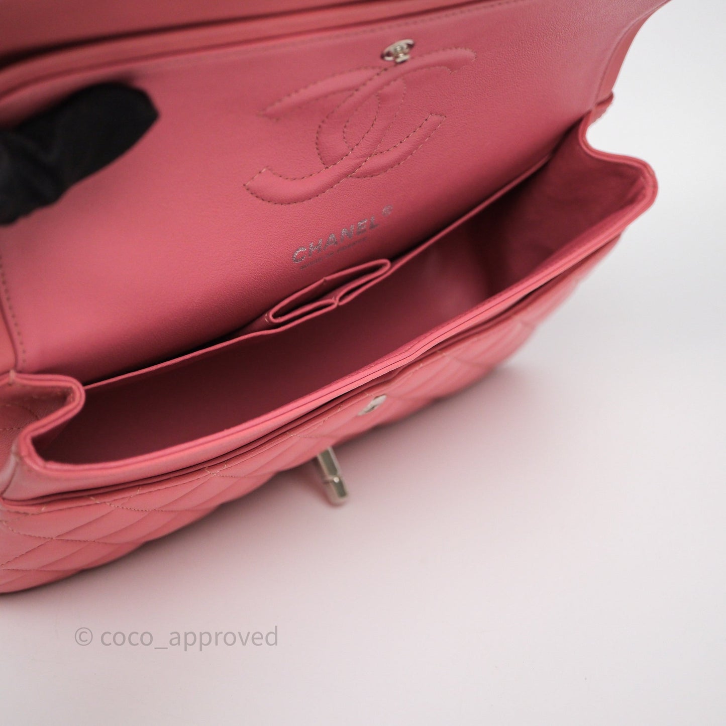 Chanel Classic M/L Medium Flap Quilted Pink Lambskin Silver Hardware
