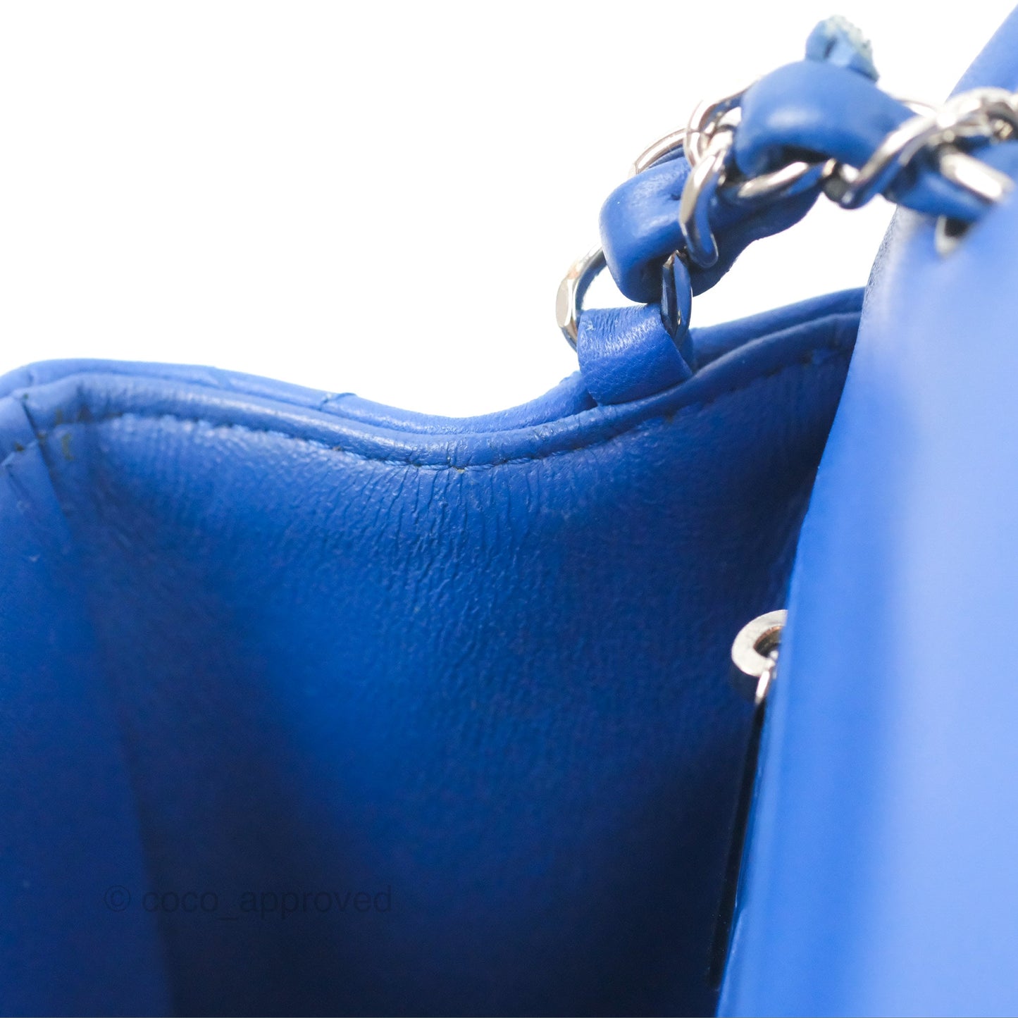 Chanel Quilted Mini Square Blue Lambskin Silver Hardware
