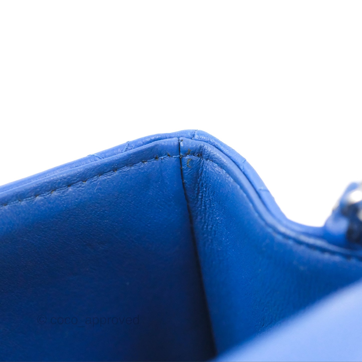 Chanel Quilted Mini Square Blue Lambskin Silver Hardware