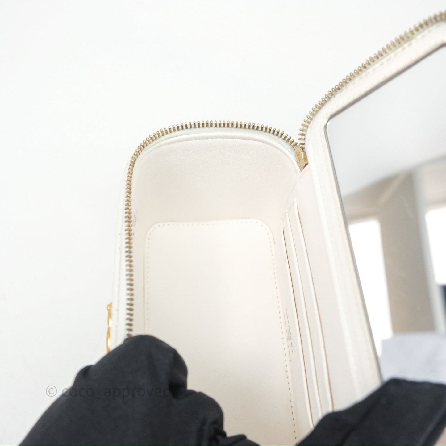 Chanel Vanity with Heart Adjustable Chain White Caviar Aged Gold Hardware