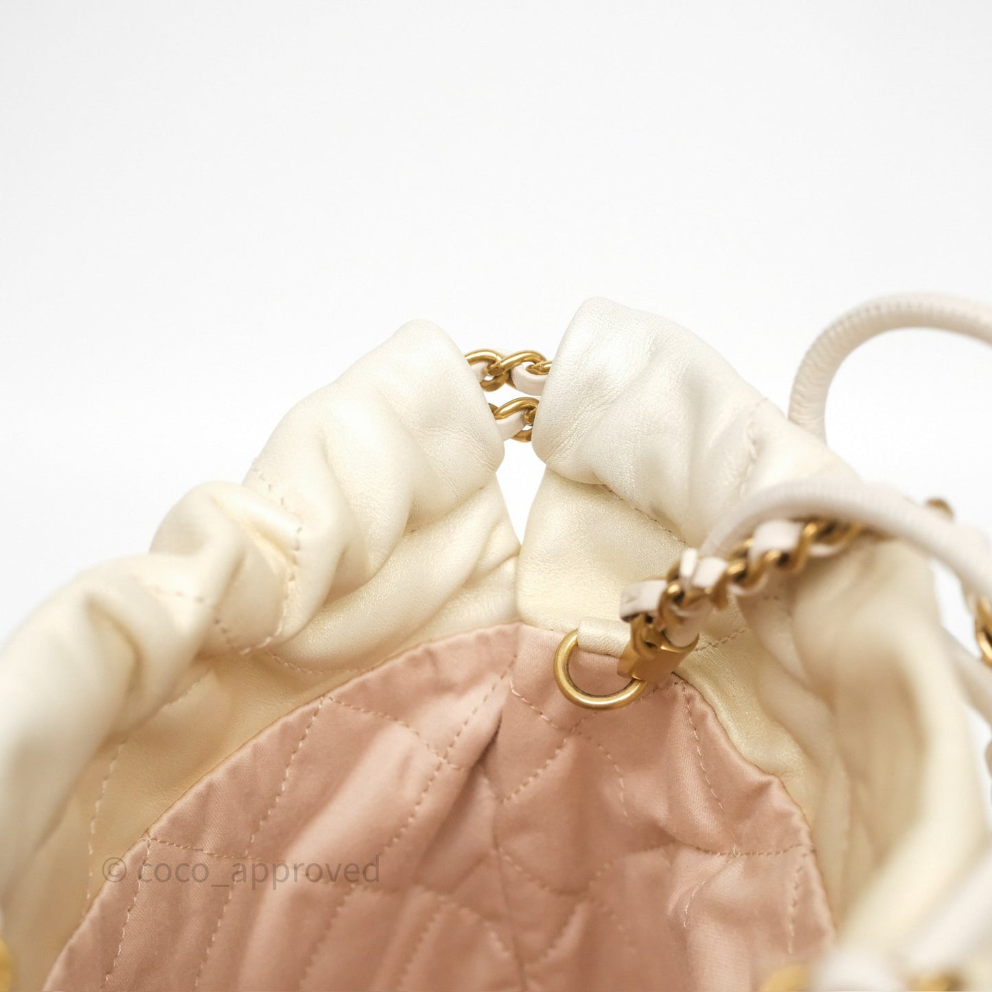 Chanel 22 Mini Bag Iridescent Light Pearly Calfskin Aged Gold Hardware