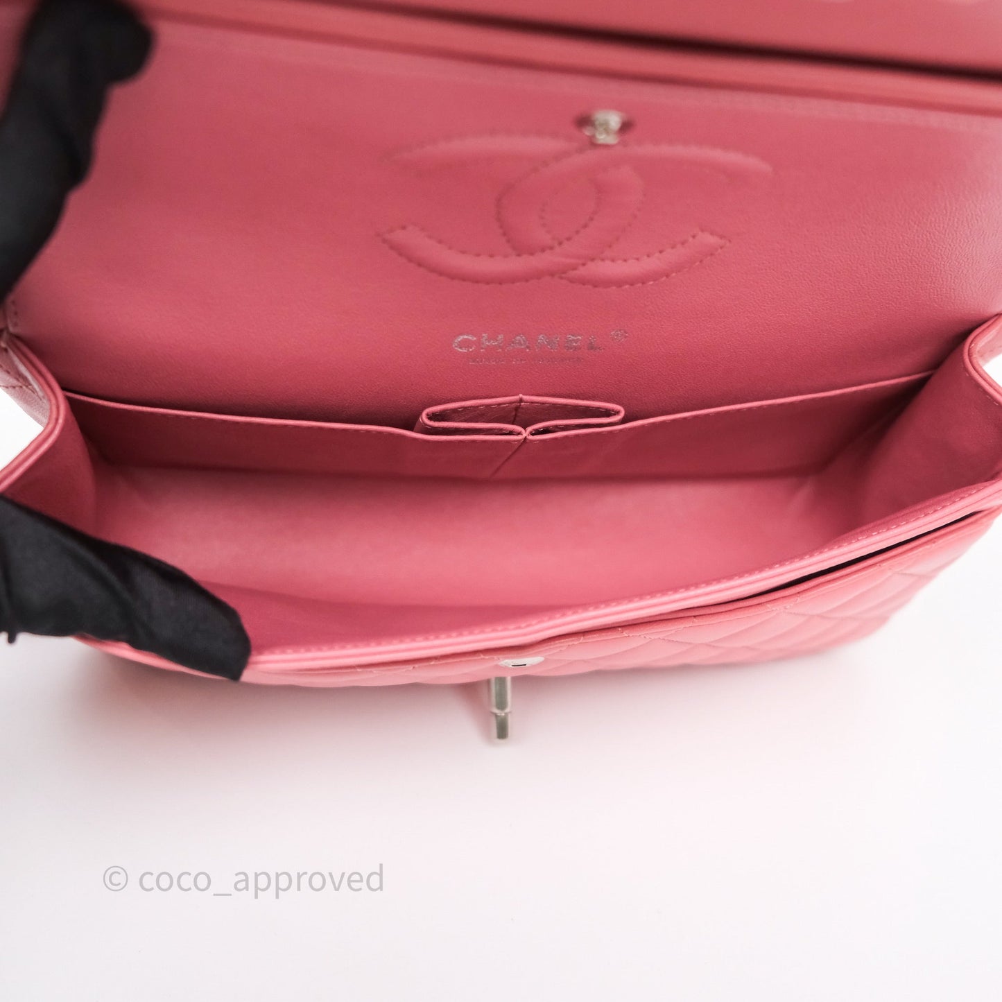 Chanel Classic M/L Medium Flap Quilted Pink Lambskin Silver Hardware