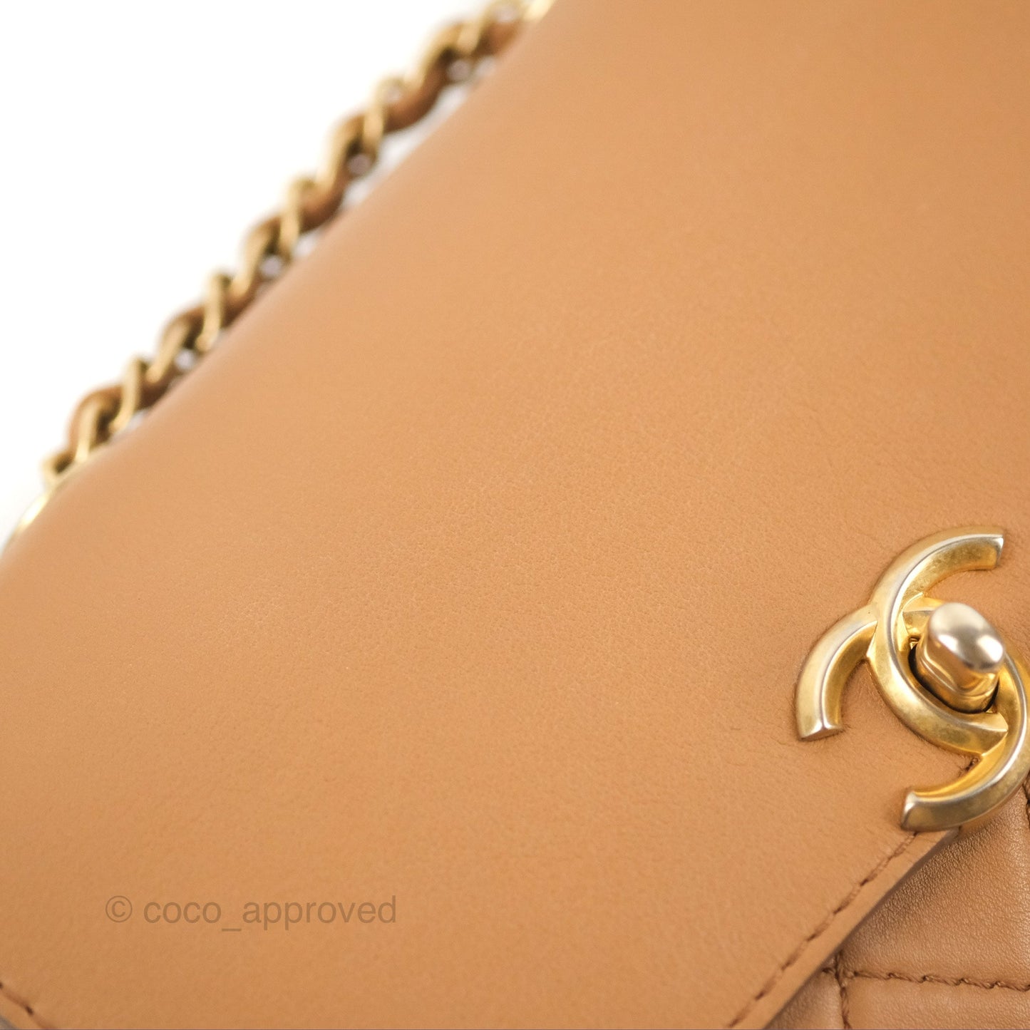 Chanel Flap Bag with Coin Purse Caramel Beige Calfskin Aged Gold Hardware 19K