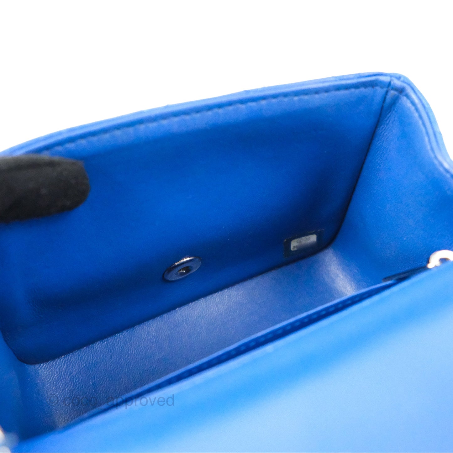 Chanel Quilted Mini Square Blue Lambskin Silver Hardware