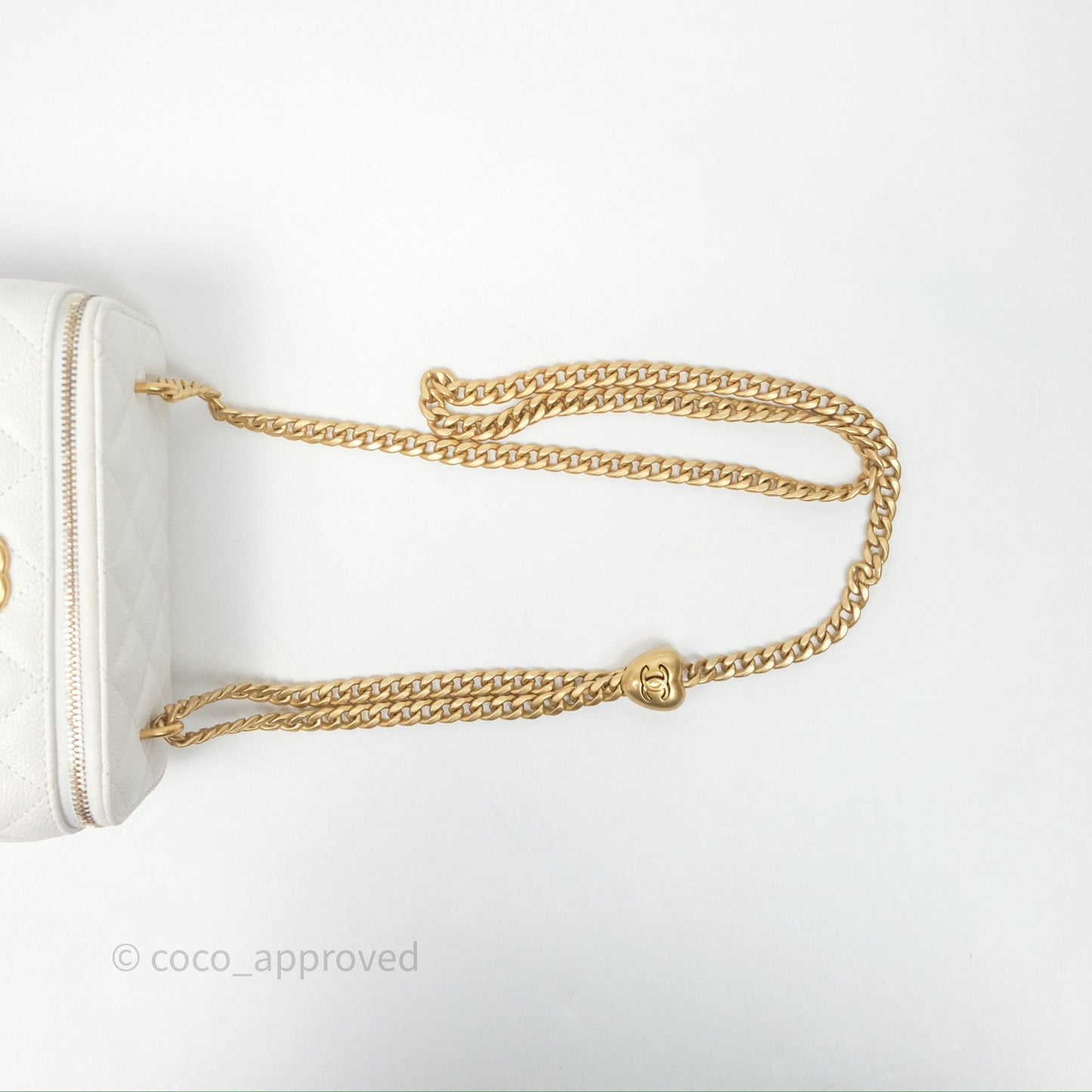 Chanel Vanity with Heart Adjustable Chain White Caviar Aged Gold Hardware