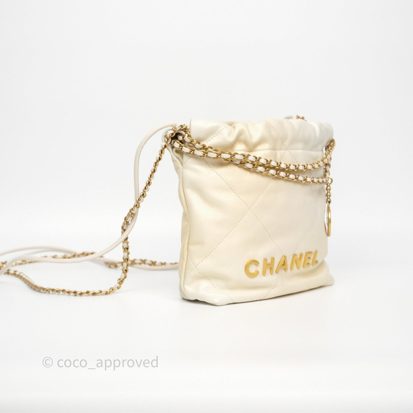 Chanel 22 Mini Bag Iridescent Light Pearly Calfskin Aged Gold Hardware