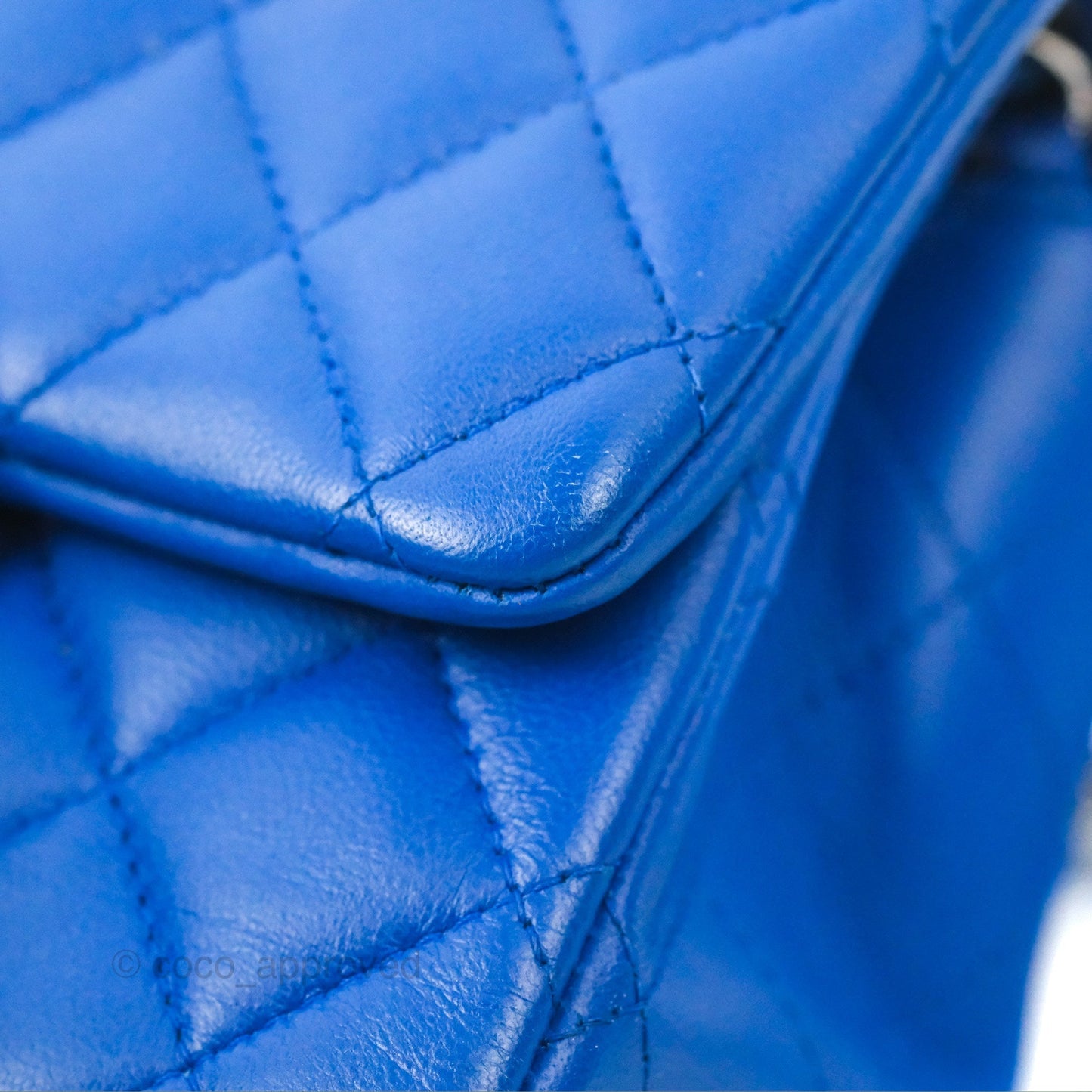 Chanel Quilted Mini Square Blue Lambskin Silver Hardware