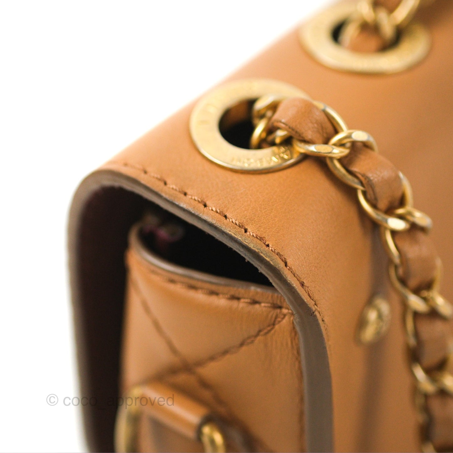 Chanel Flap Bag with Coin Purse Caramel Beige Calfskin Aged Gold Hardware 19K