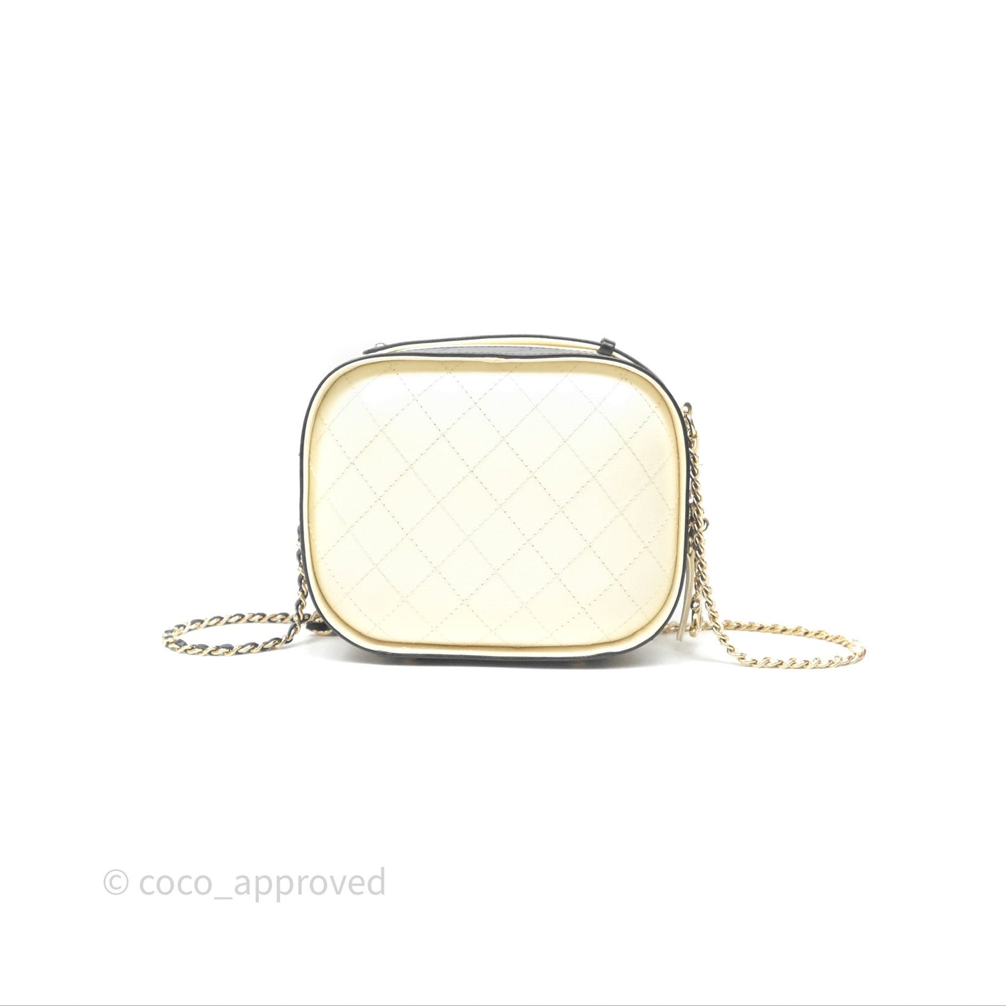 Chanel Quilted Stitched Vanity Case Bag Black/Ivory Calfskin Gold Hardware
