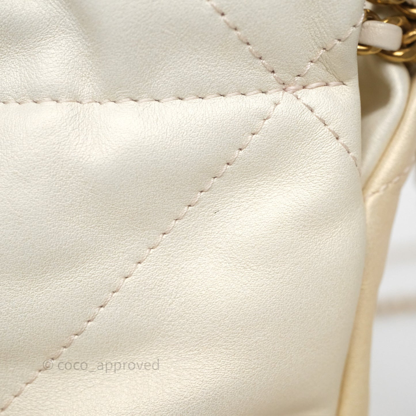 Chanel 22 Mini Bag Iridescent Light Pearly Calfskin Aged Gold Hardware