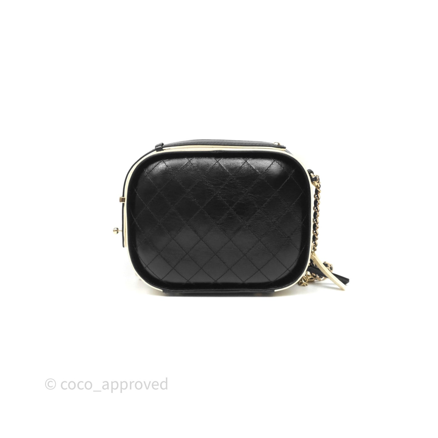 Chanel Quilted Stitched Vanity Case Bag Black/Ivory Calfskin Gold Hardware