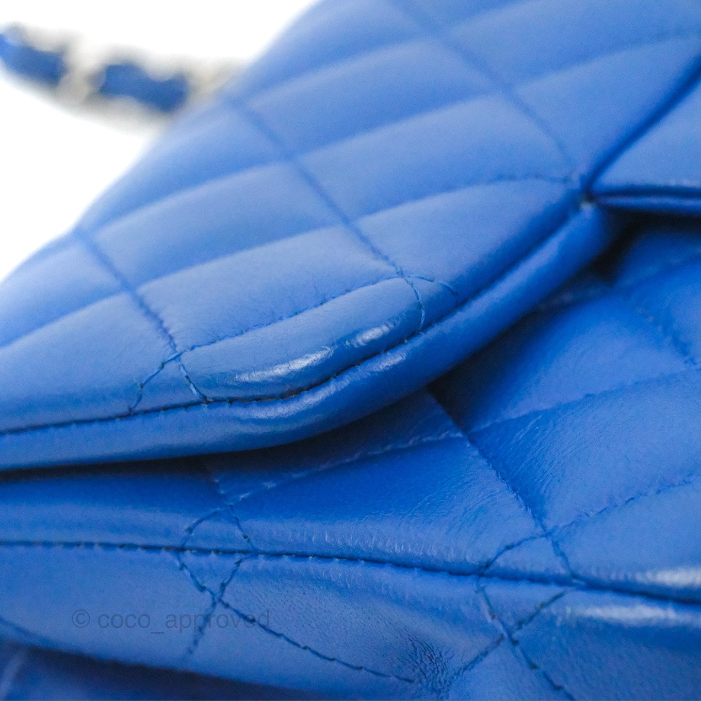Chanel Quilted Mini Square Blue Lambskin Silver Hardware