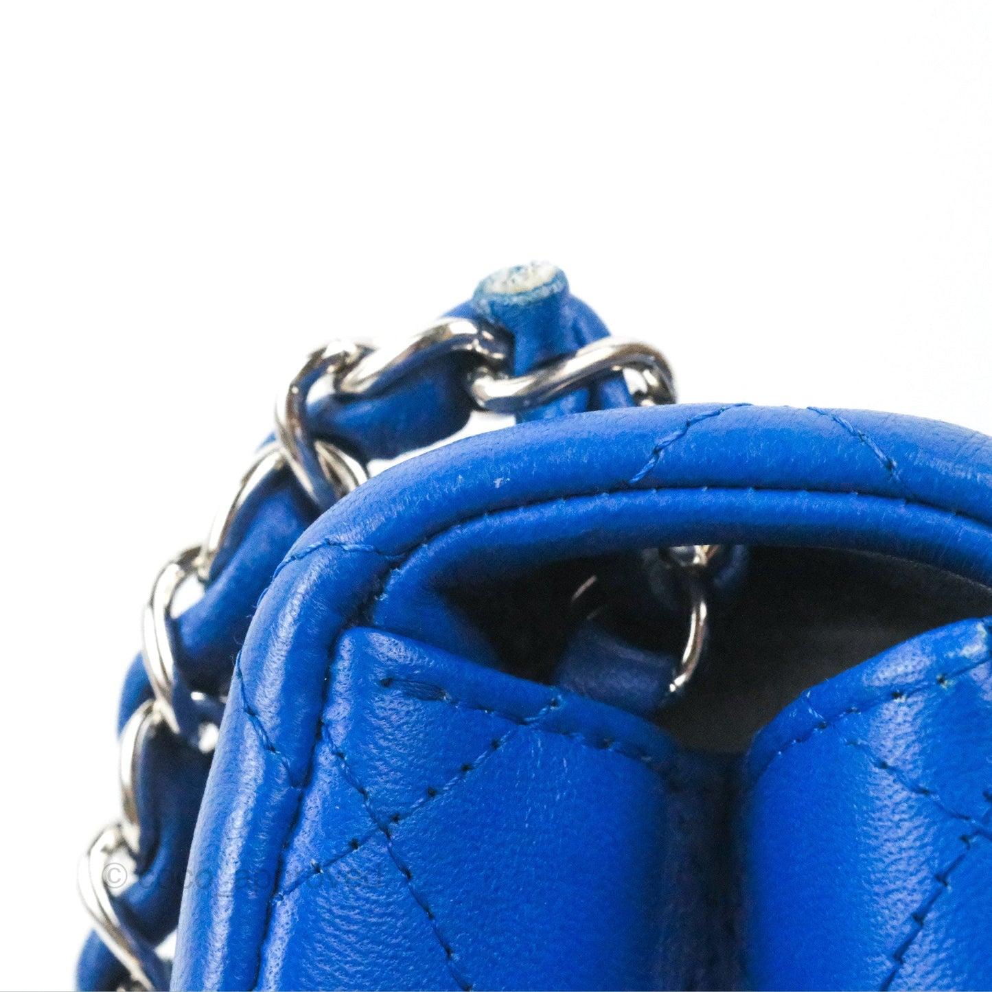 Chanel Quilted Mini Square Blue Lambskin Silver Hardware