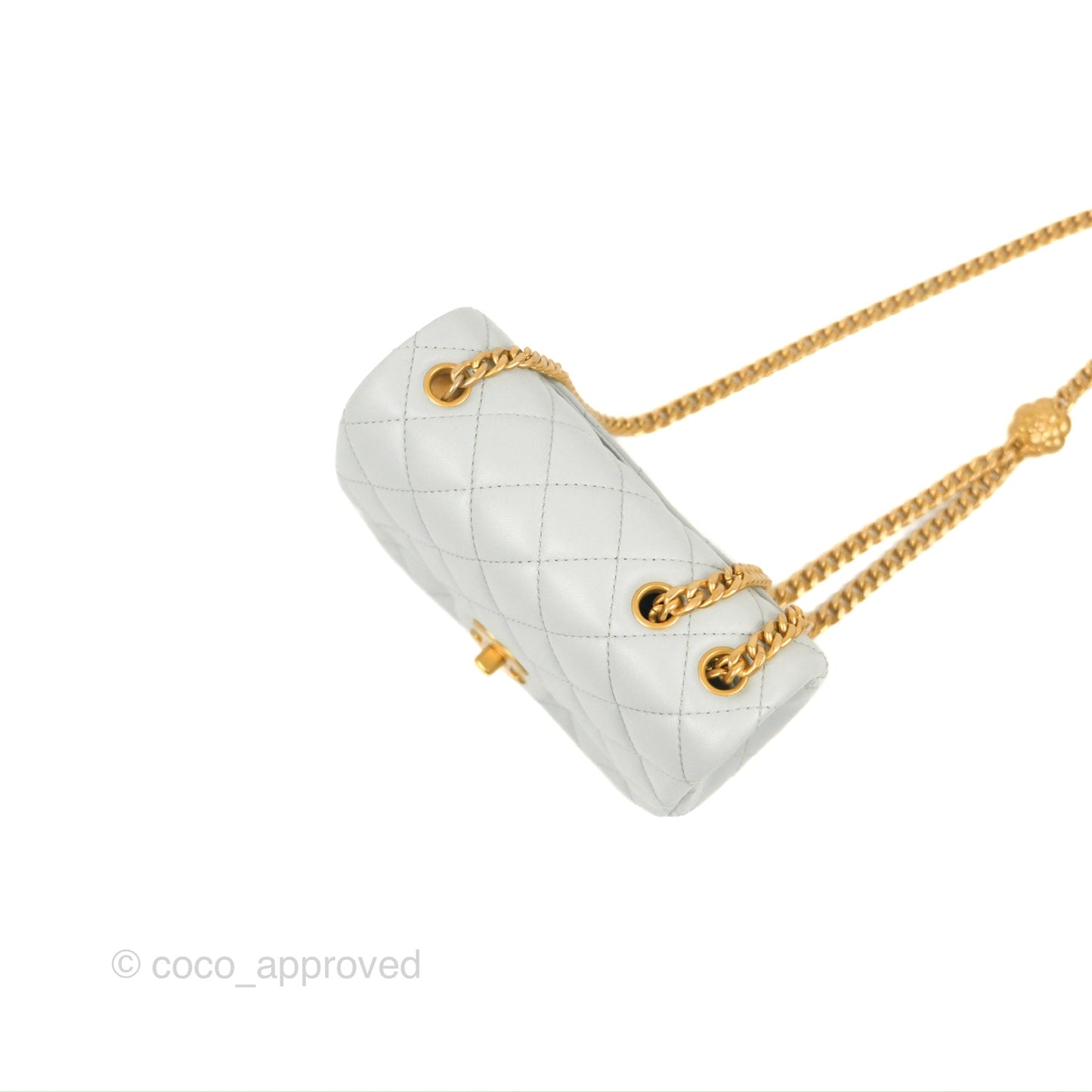 Chanel Quilted Mini Square Flap with Camellia Adjustable Chain Blue Clair Lambskin 23S