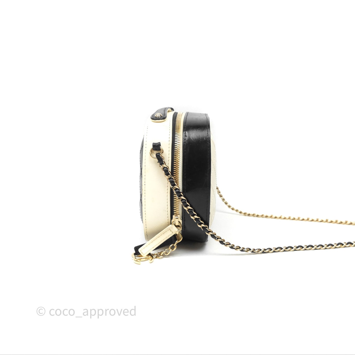 Chanel Quilted Stitched Vanity Case Bag Black/Ivory Calfskin Gold Hardware