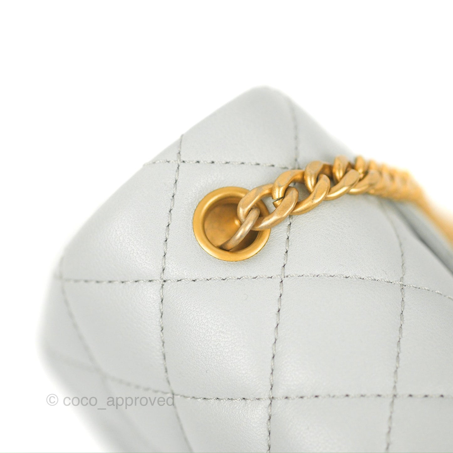 Chanel Quilted Mini Square Flap with Camellia Adjustable Chain Blue Clair Lambskin 23S