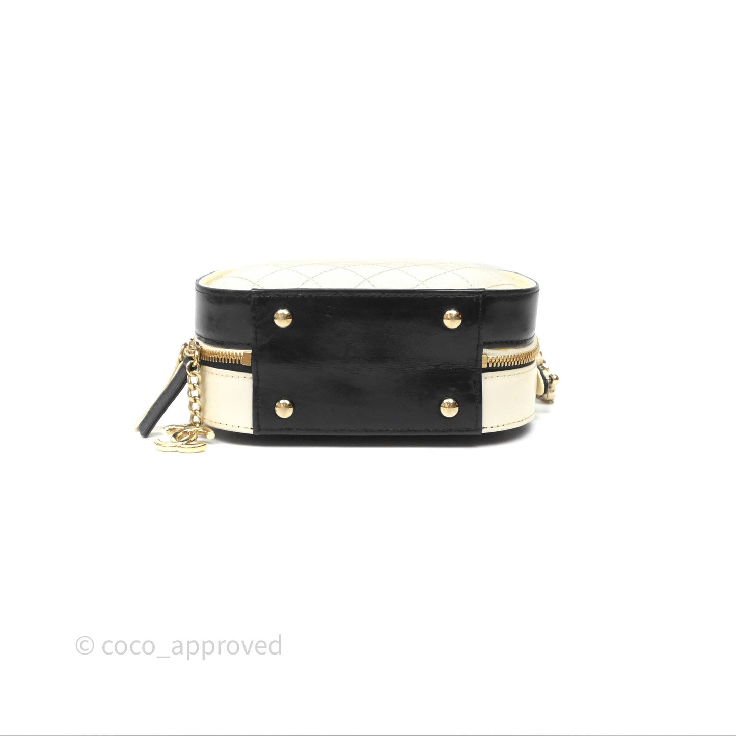 Chanel Quilted Stitched Vanity Case Bag Black/Ivory Calfskin Gold Hardware