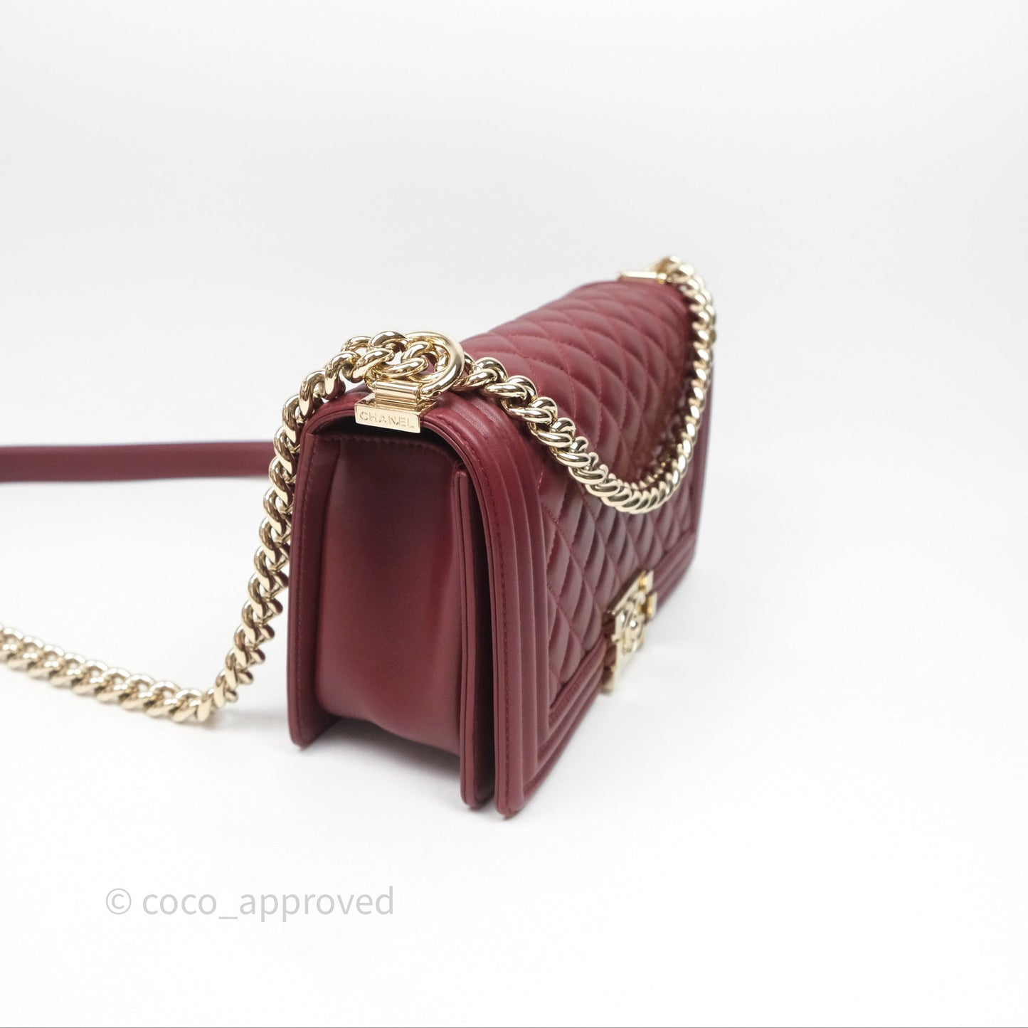 Chanel Quilted Medium Boy Dark Red Lambskin Gold Hardware