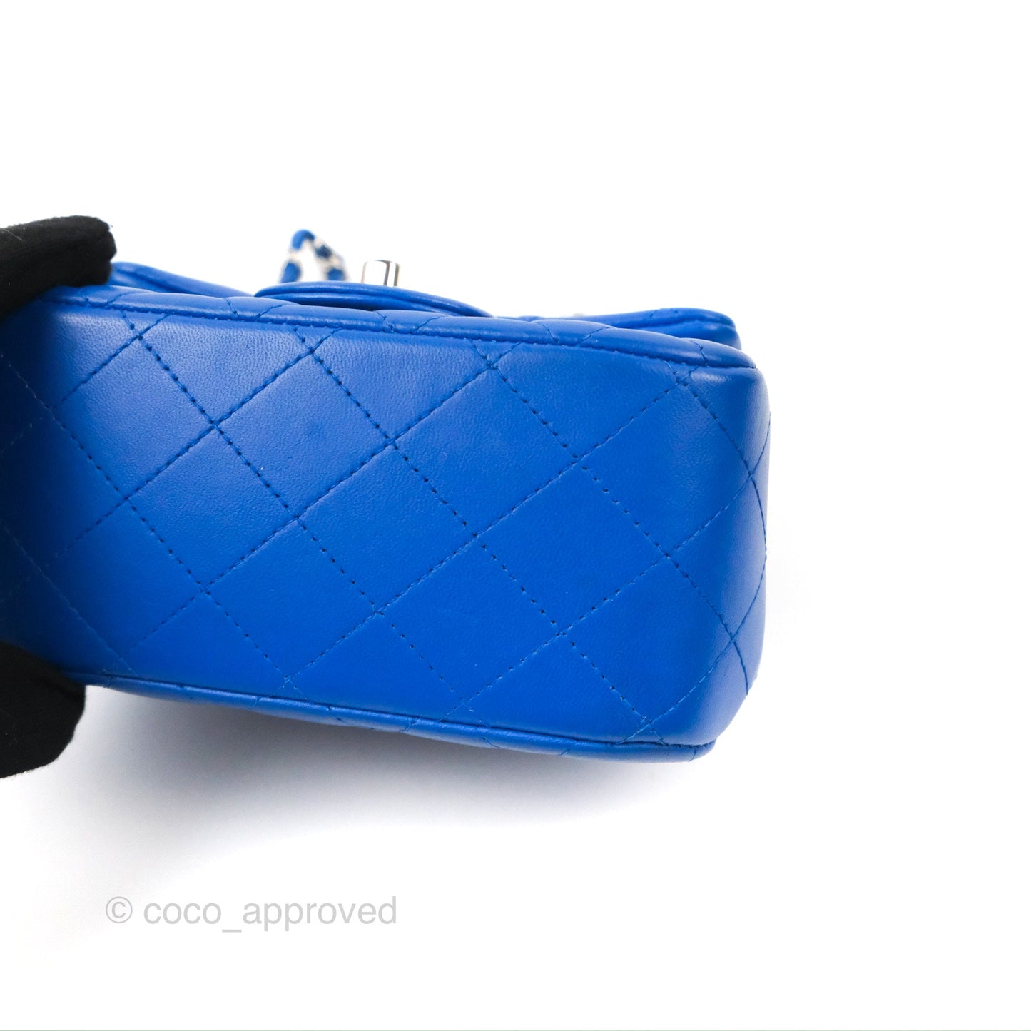 Chanel Quilted Mini Square Blue Lambskin Silver Hardware