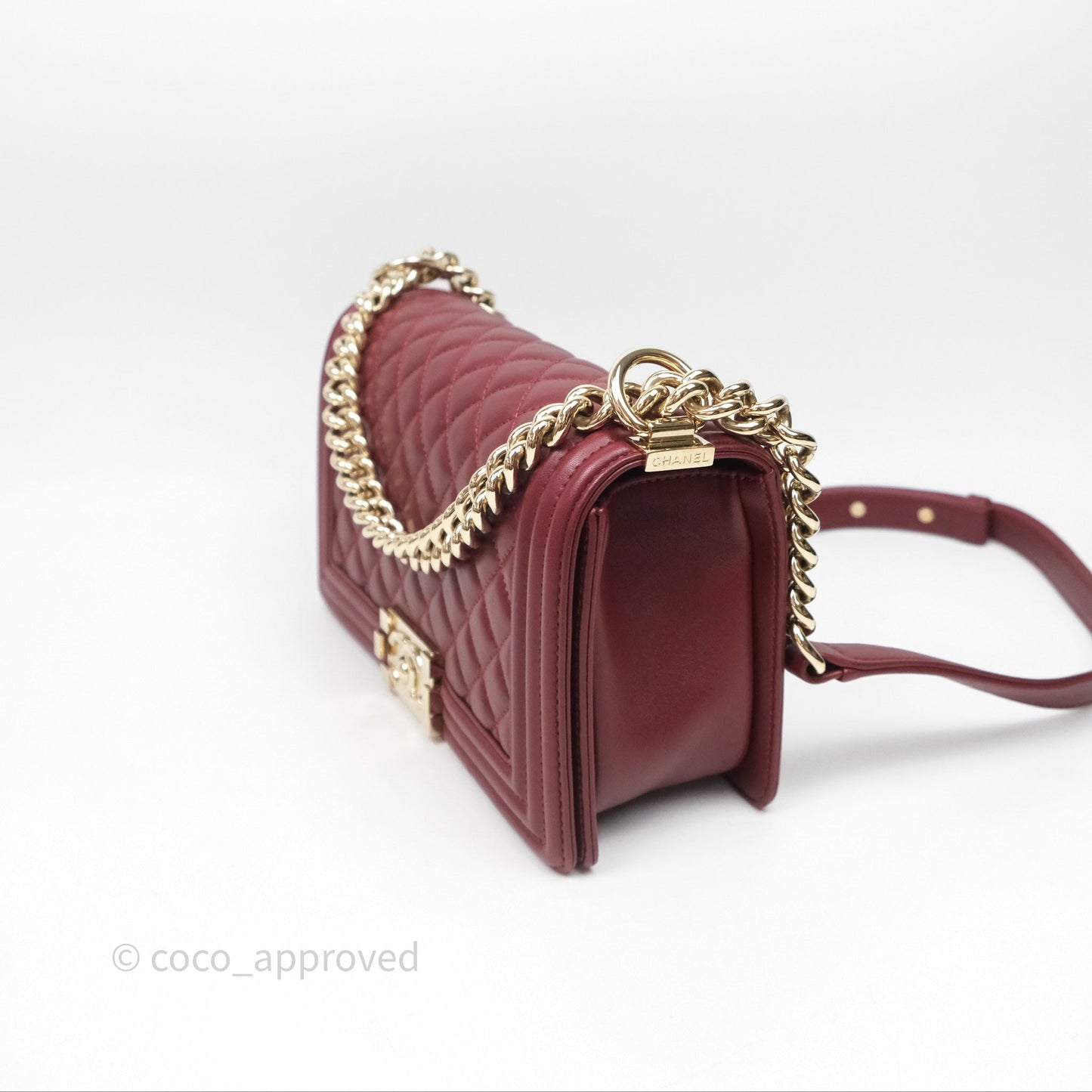 Chanel Quilted Medium Boy Dark Red Lambskin Gold Hardware