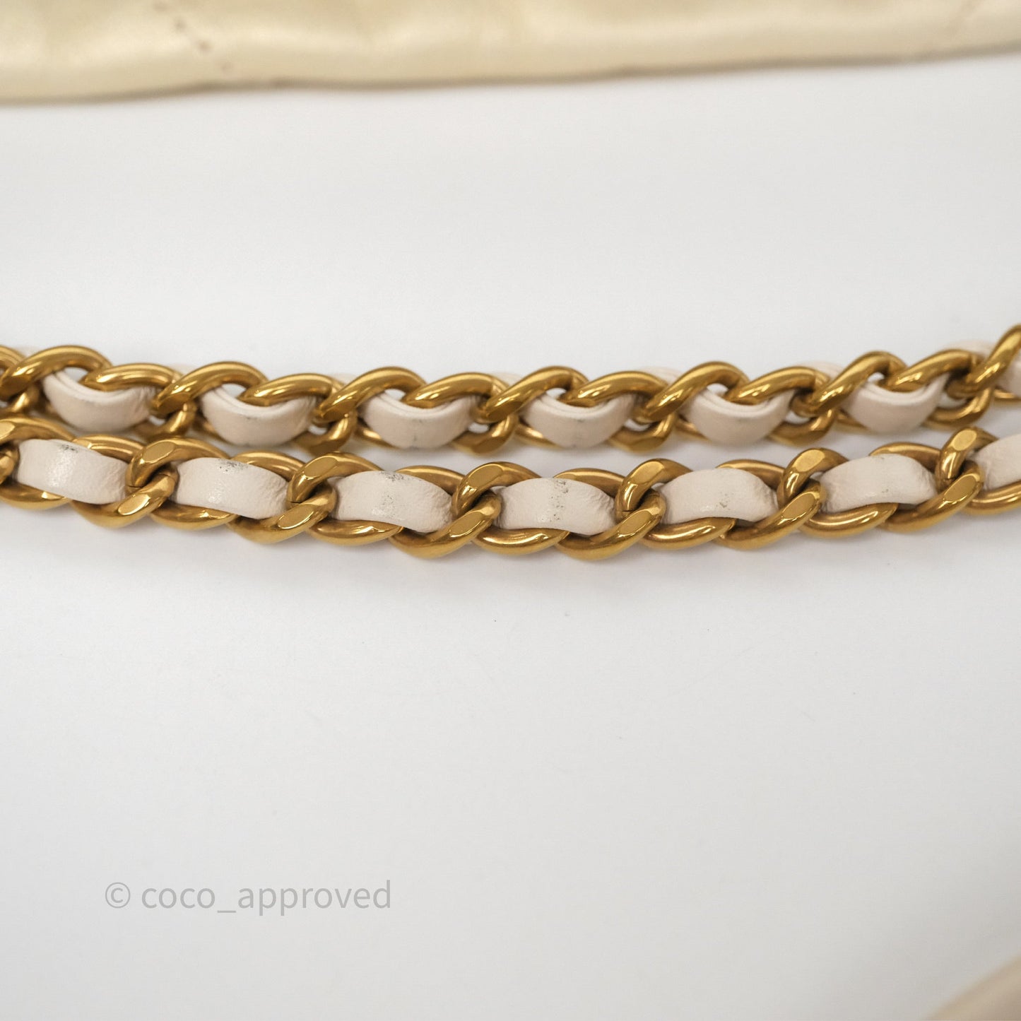 Chanel 22 Mini Bag Iridescent Light Pearly Calfskin Aged Gold Hardware