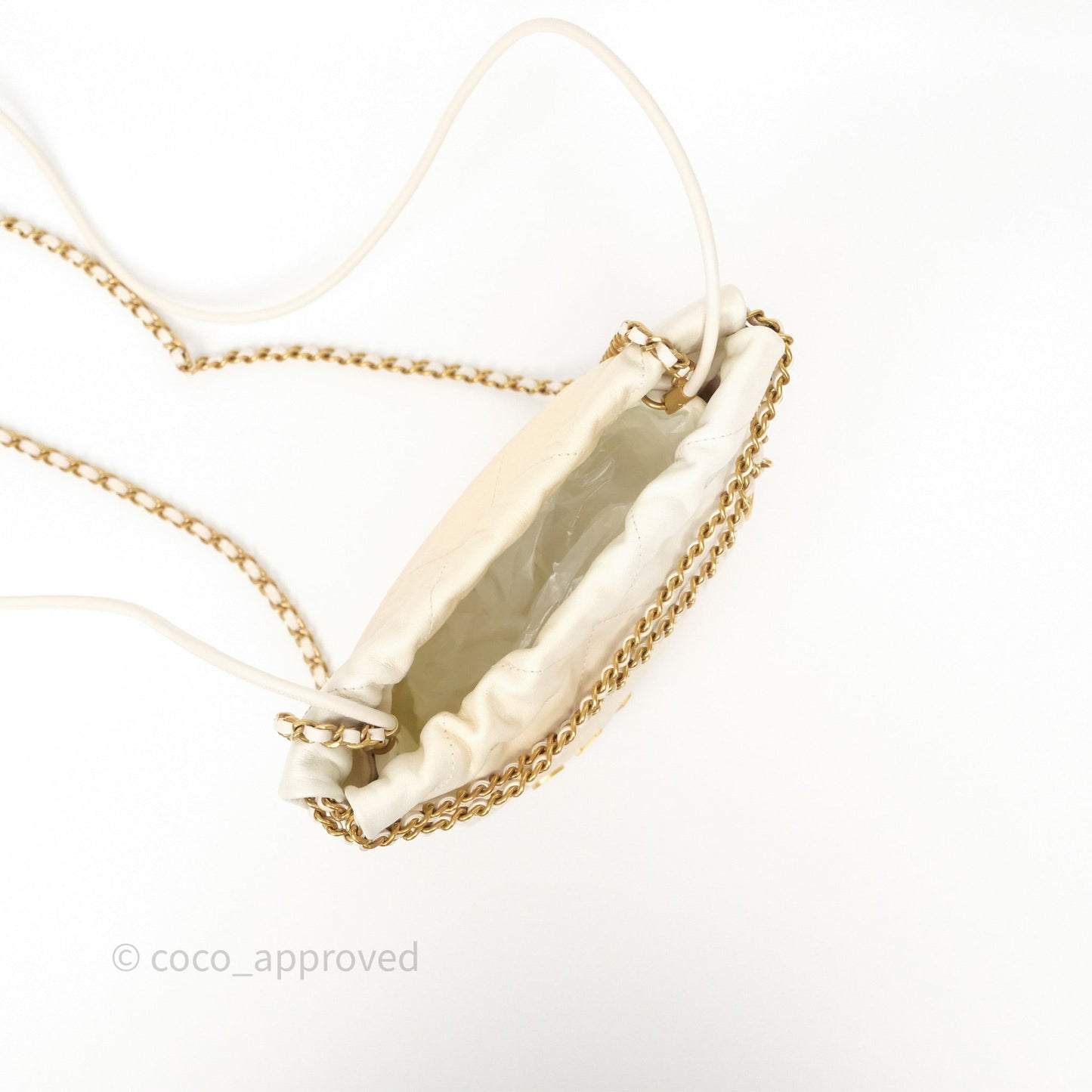 Chanel 22 Mini Bag Iridescent Light Pearly Calfskin Aged Gold Hardware