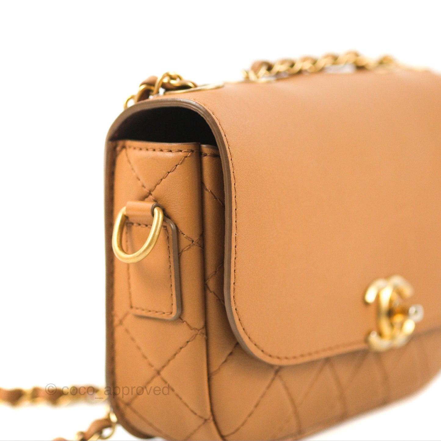 Chanel Flap Bag with Coin Purse Caramel Beige Calfskin Aged Gold Hardware 19K
