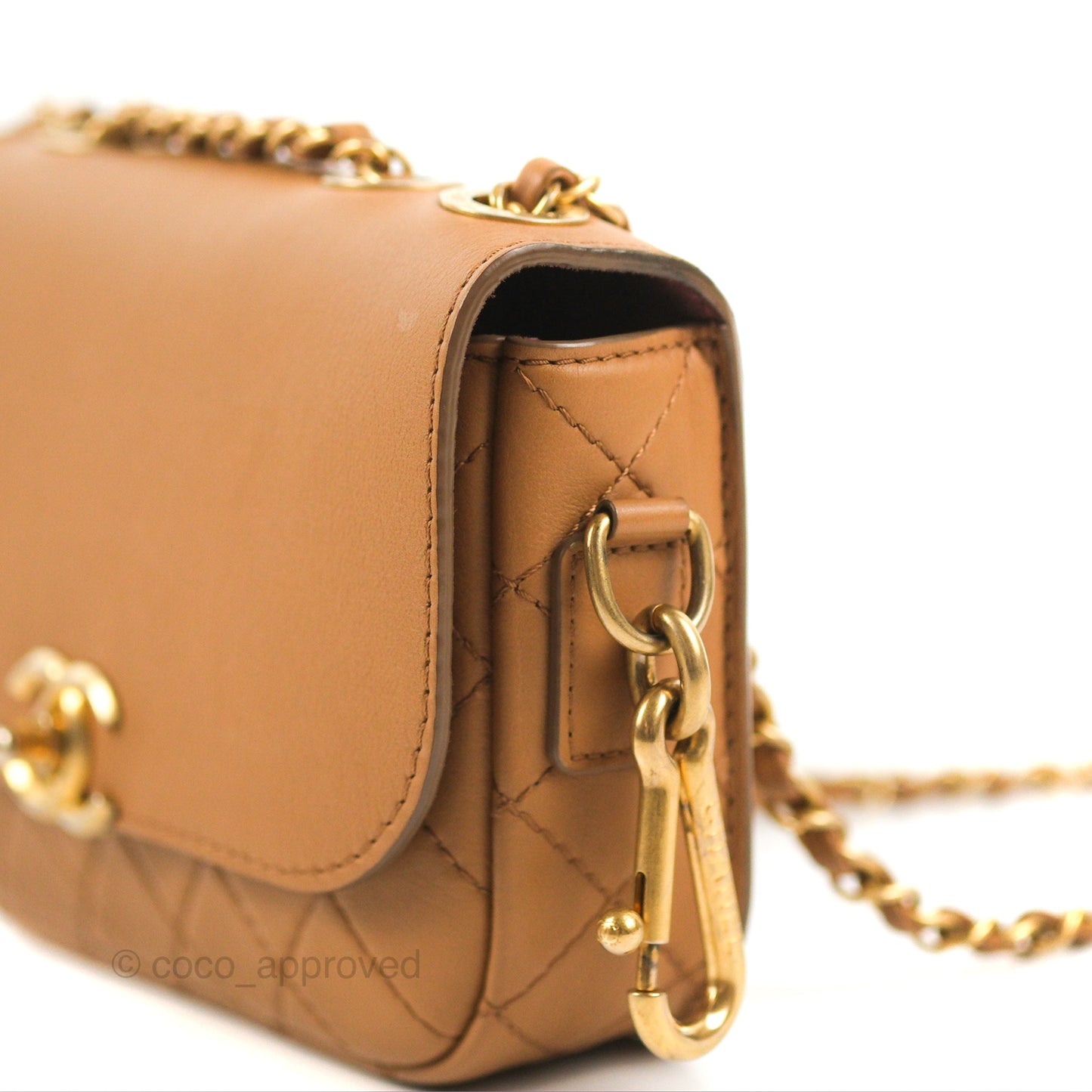 Chanel Flap Bag with Coin Purse Caramel Beige Calfskin Aged Gold Hardware 19K
