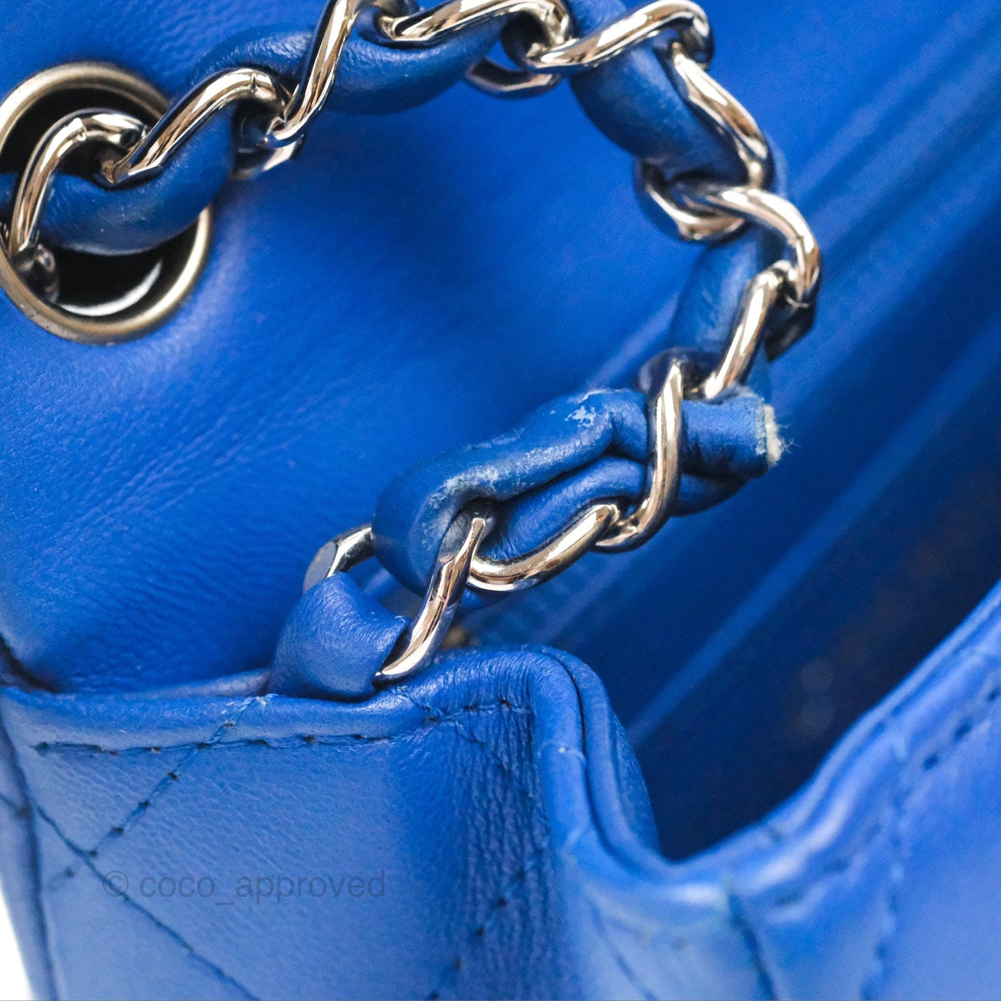 Chanel Quilted Mini Square Blue Lambskin Silver Hardware