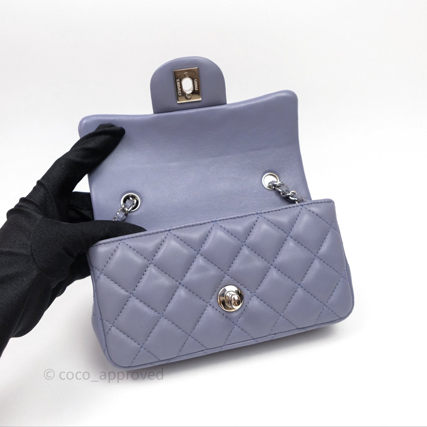 Chanel Quilted Extra Mini Rectangular Flap Purple Lambskin Silver Hardware