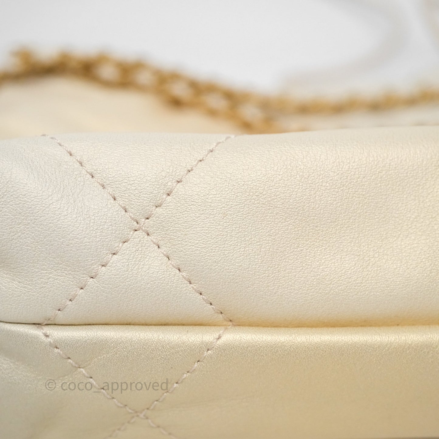 Chanel 22 Mini Bag Iridescent Light Pearly Calfskin Aged Gold Hardware