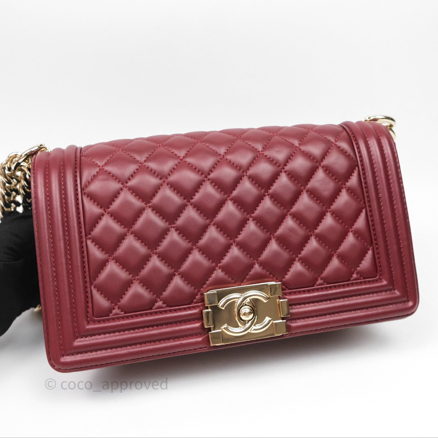 Chanel Quilted Medium Boy Dark Red Lambskin Gold Hardware