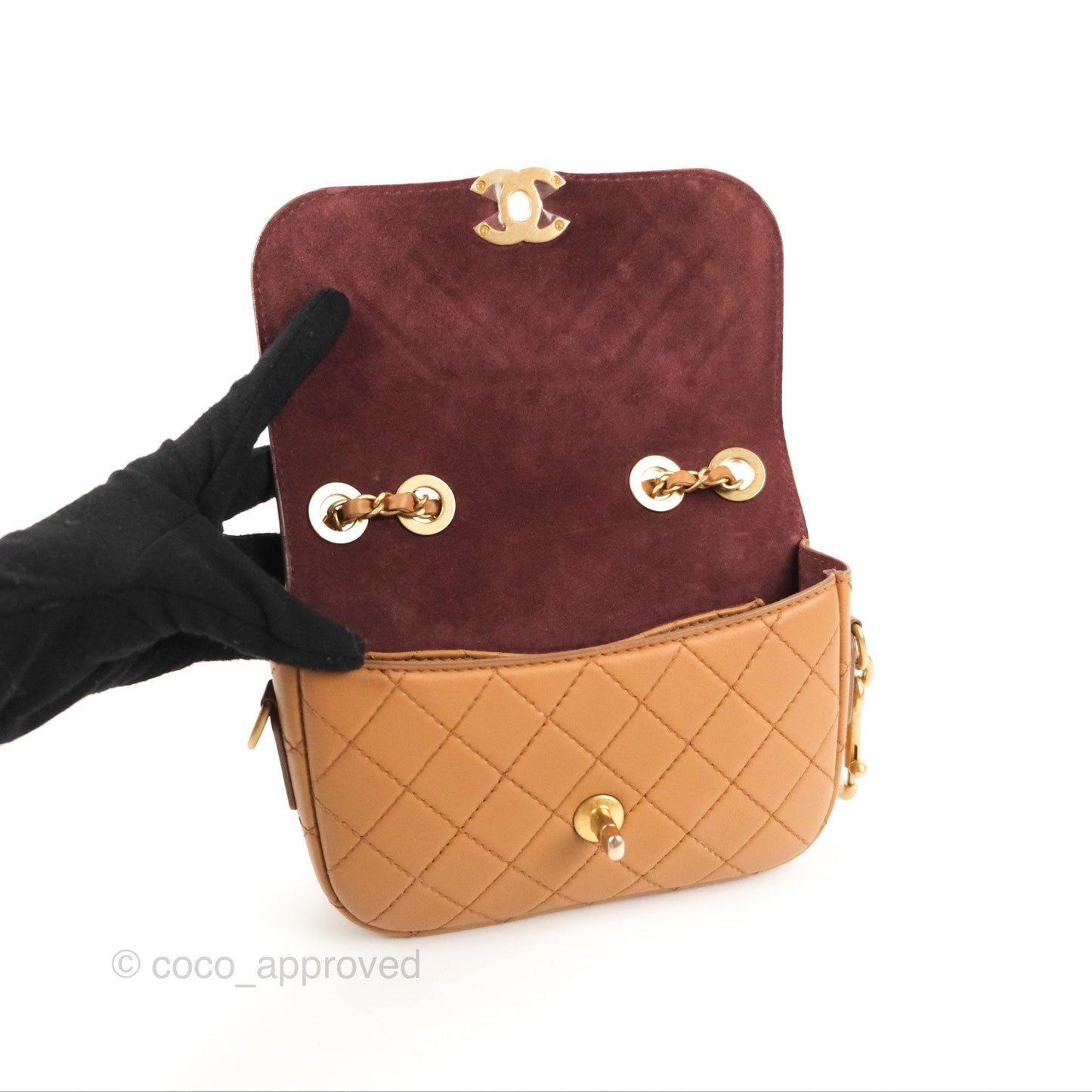 Chanel Flap Bag with Coin Purse Caramel Beige Calfskin Aged Gold Hardware 19K