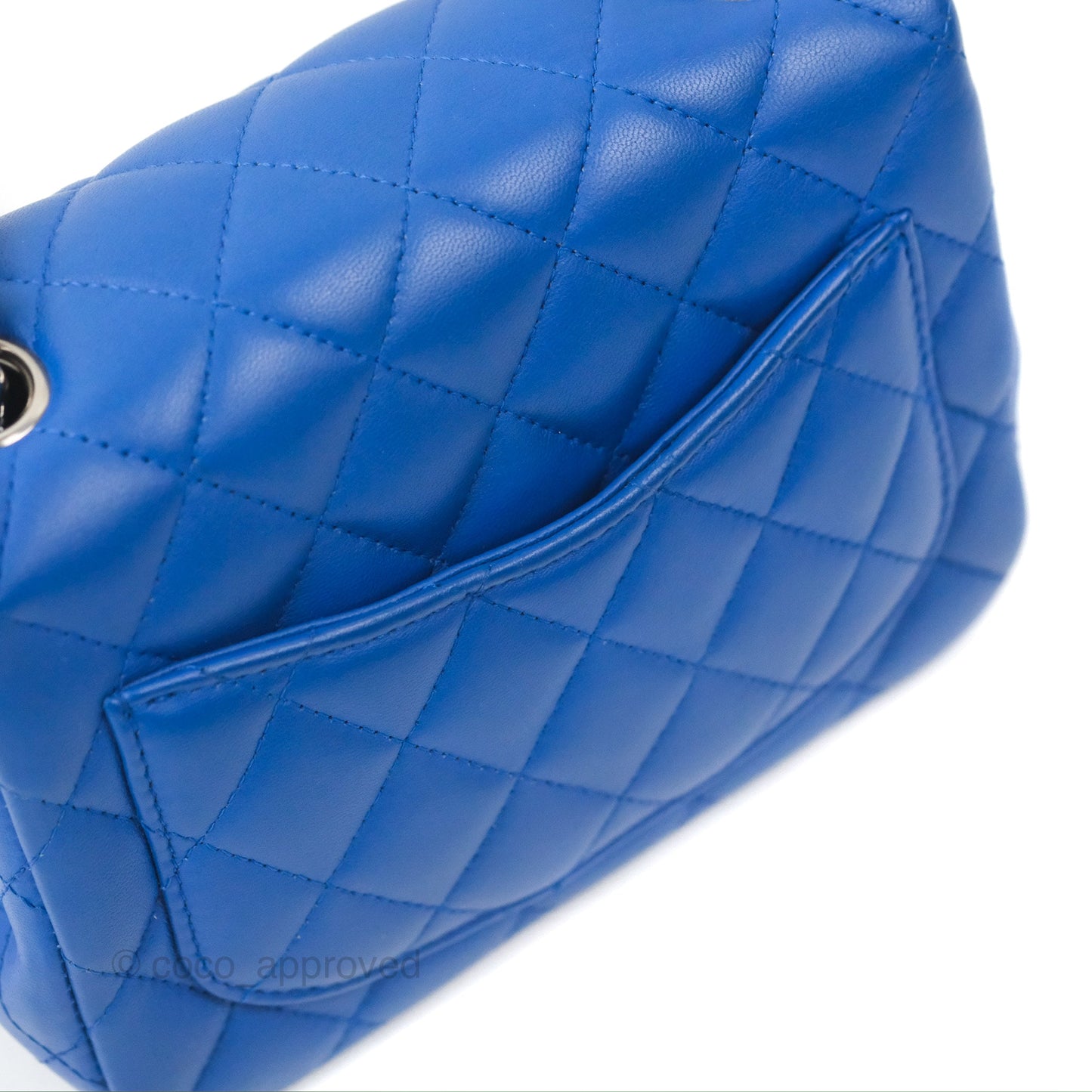 Chanel Quilted Mini Square Blue Lambskin Silver Hardware