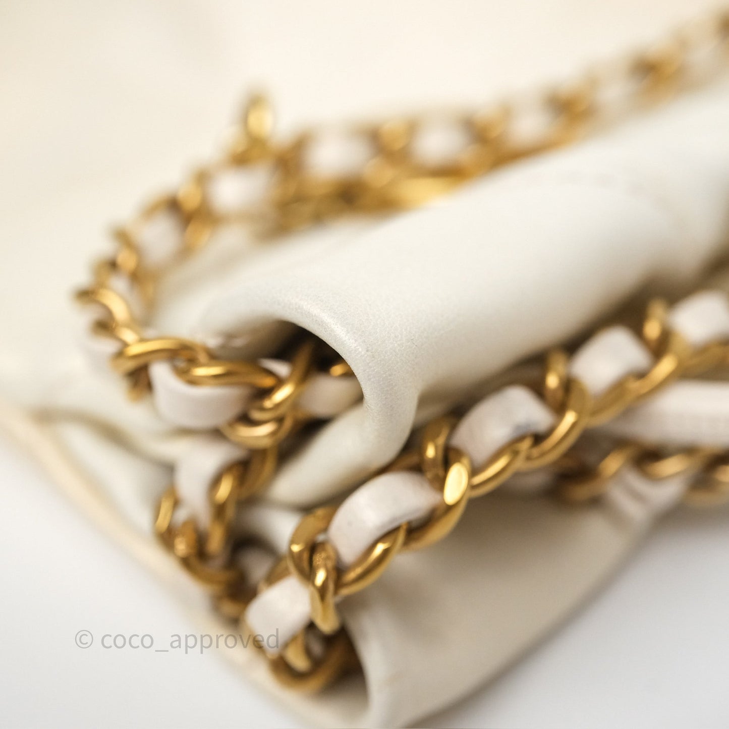 Chanel 22 Mini Bag Iridescent Light Pearly Calfskin Aged Gold Hardware